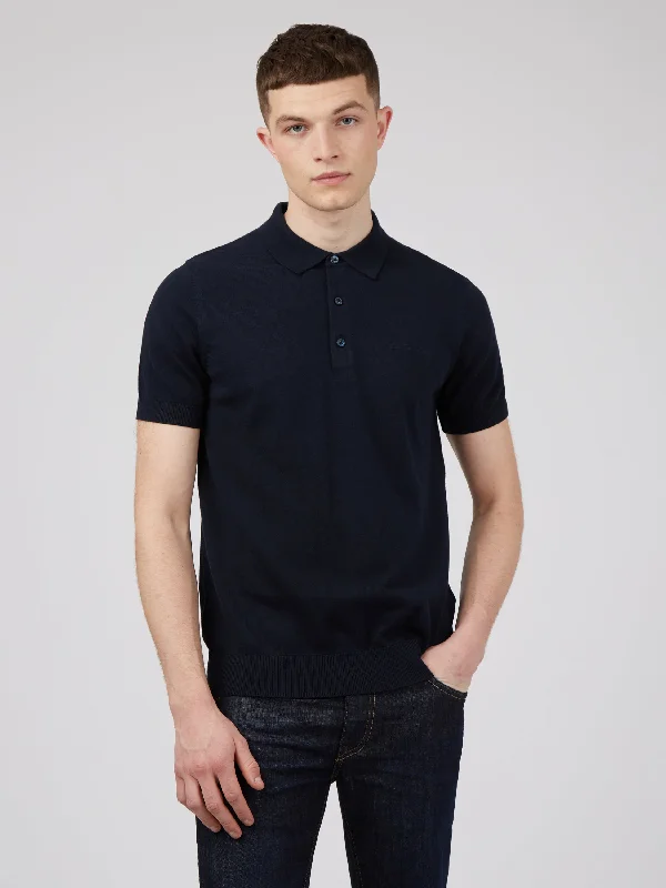 Chic Styles Signature Knit Polo - Dark Navy