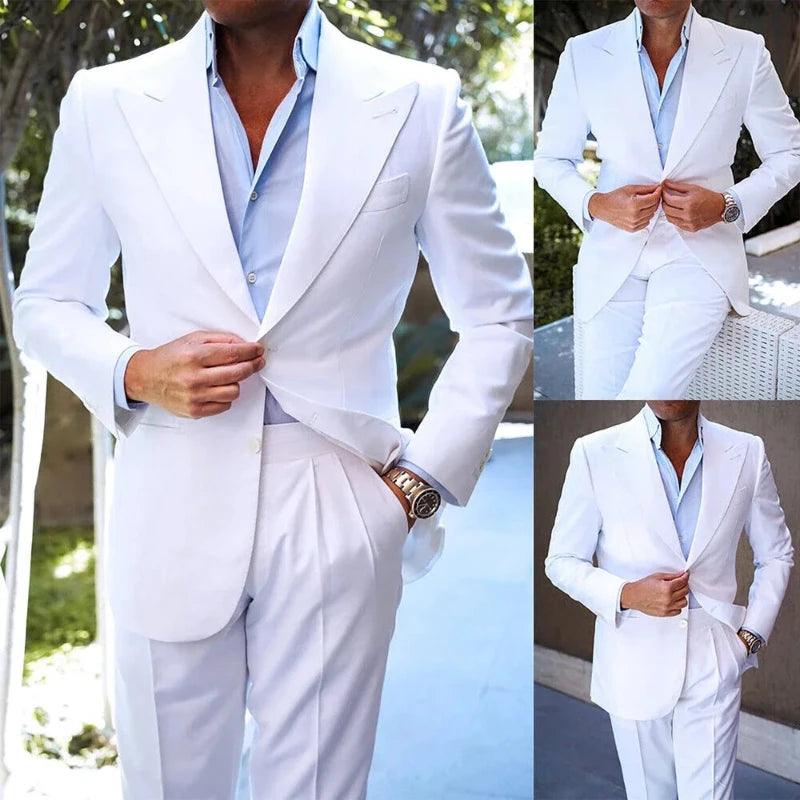 Trendy Pants Elegant Suits for Men Blazer White Skinny Terno