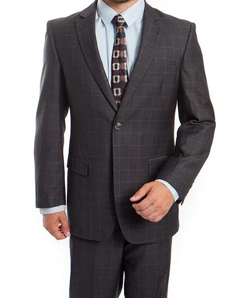 Formal Shirts Wool Suit Modern Fit Windowpane 2 Piece in Dark Gray