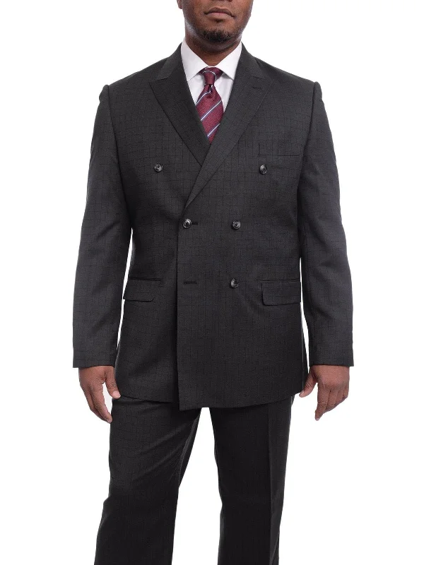 Winter Jackets Steven Land Classic Fit Charcoal Gray Check Two Button Wool Suit