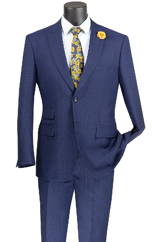 Athletic Outfits (42R) Modern Fit Windowpane Suit 2 Piece in Blue