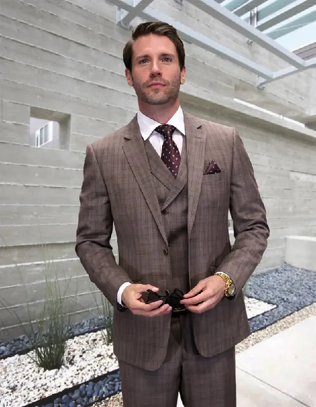 Fall Fashion Statement Abano Taupe Super 200's Italian Wool Vested Suit