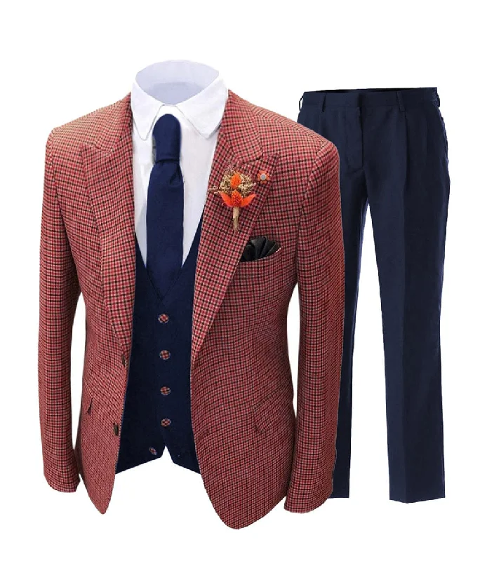 Trendy Sweaters Men's 3 Pieces Checked Houndstooth Peak Lapel Tuxedos (Blazer+vest+Pants) Trendy Sweaters Men's 3 Pieces Checked Houndstooth Peak Lapel Tuxedos (Blazer+vest+Pants)