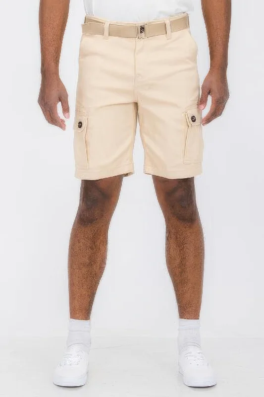 Smart Tops Mens Belted Cargo Shorts With Pockets
