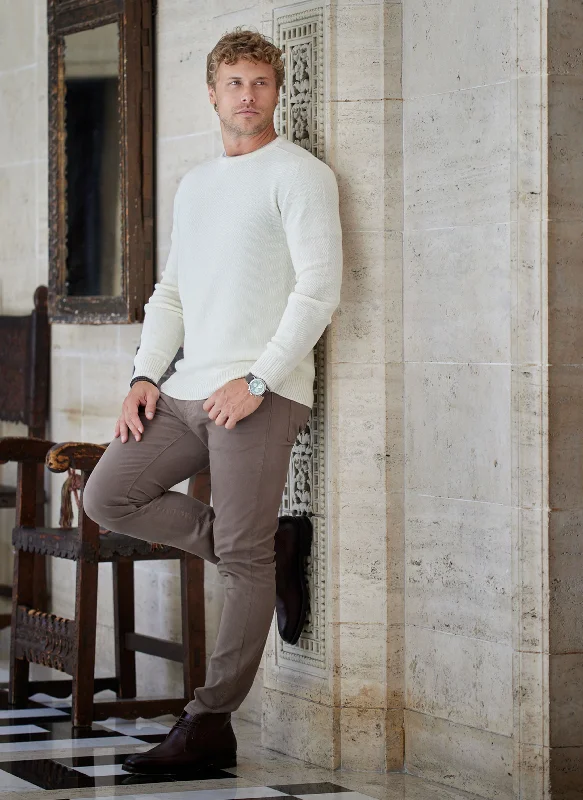 Modern Basics Men's Tollegno Merino Wool Crew Neck Sweater in Ecru Mélange