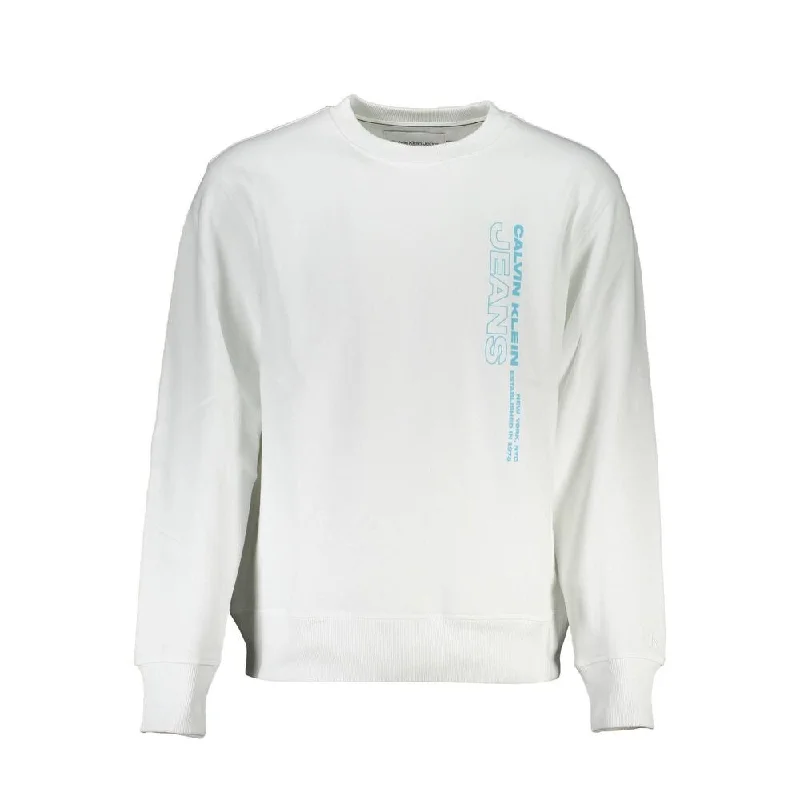 Easygoing Wardrobe Calvin Klein Crisp White Crew Neck Cotton-Blend Men's Sweater