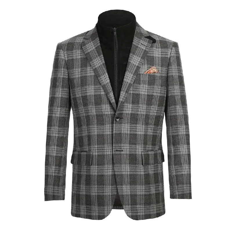 Denim Looks Men's Slim Fit Gray Wool Blazer with Bib