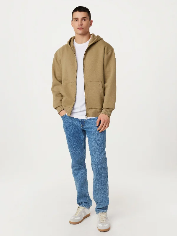 Modern Basics The Zip Up Fleece Hoodie in Khaki
