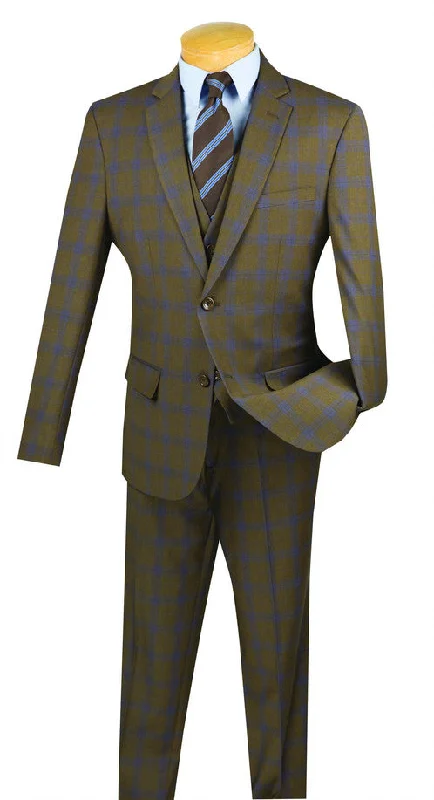 Travel Wardrobe Monopoly Collection - 2 Buttons 3 Piece Suit Slim Fit Glen Plaid Taupe Travel Wardrobe Monopoly Collection - 2 Buttons 3 Piece Suit Slim Fit Glen Plaid Taupe