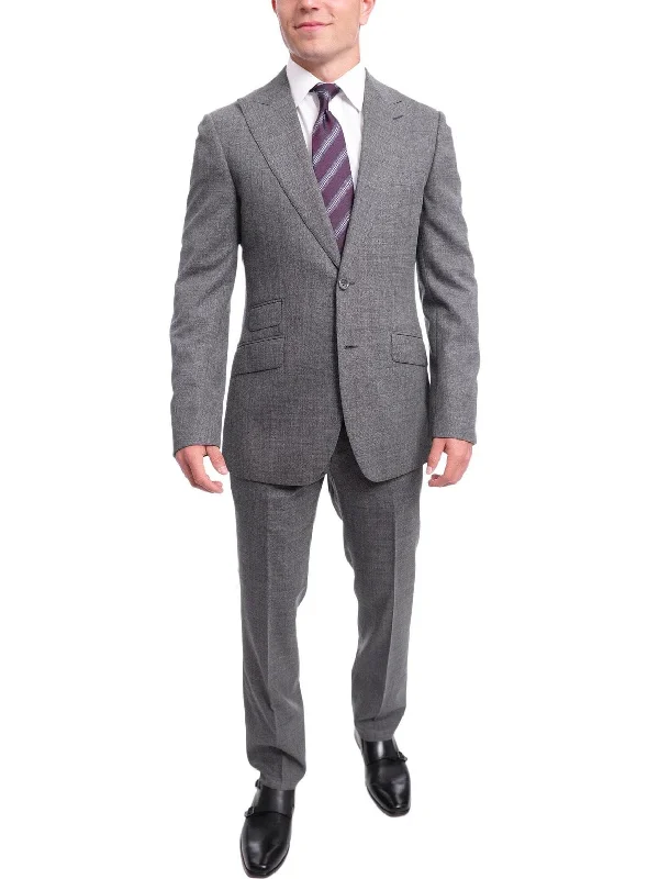 Classic Fits Napoli Slim Fit Gray Stepweave Half Canvassed Wool Suit With Peak Lapels Classic Fits Napoli Slim Fit Gray Stepweave Half Canvassed Wool Suit With Peak Lapels
