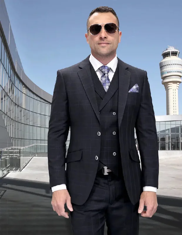 Smart Suits Statement Gimano Black Super 200's Italian Wool Vested Suit
