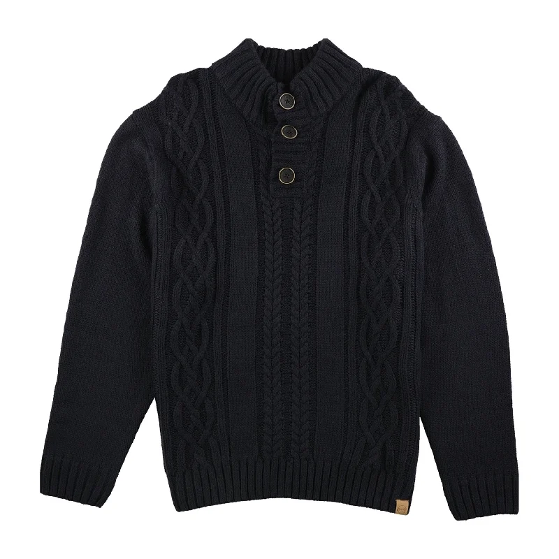 Office Outfits Weatherproof Mens Military button Pullover Sweater, Blue, Small