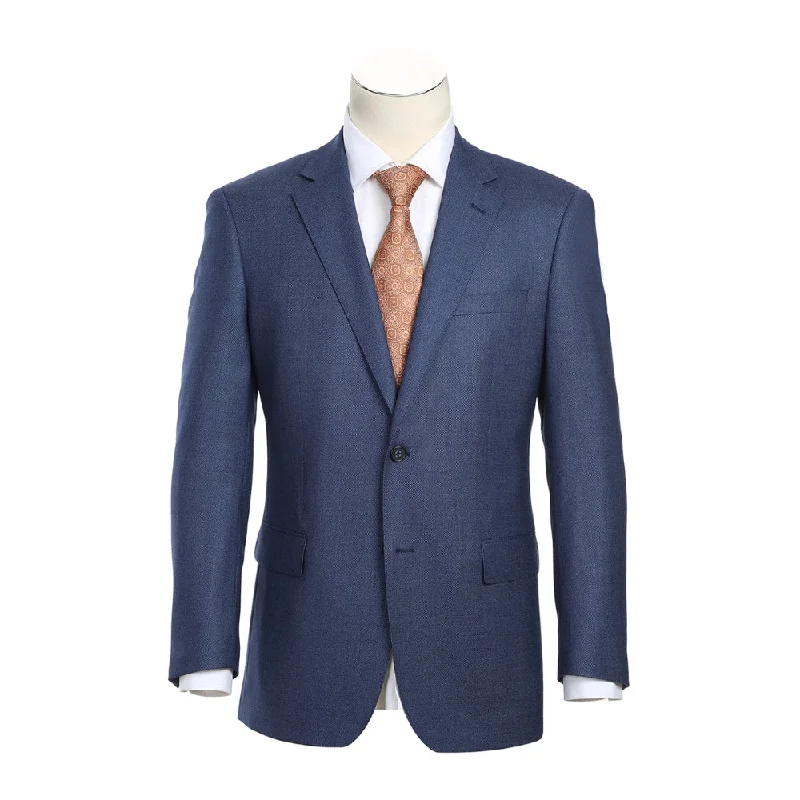 Urban Jackets Men's Classic Fit Blue Wool Blend 2 Piece Suit