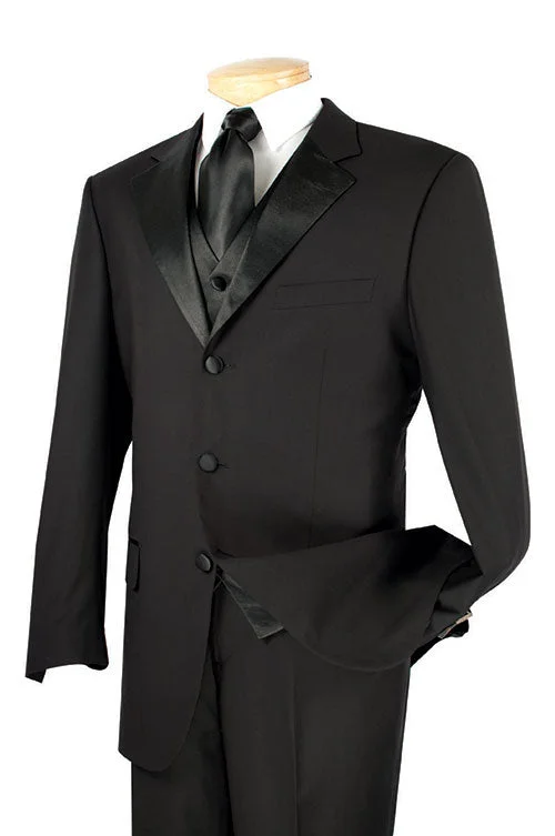 Casual Outerwear Men's Regular Fit Tuxedo 3 Piece with Vest In Black