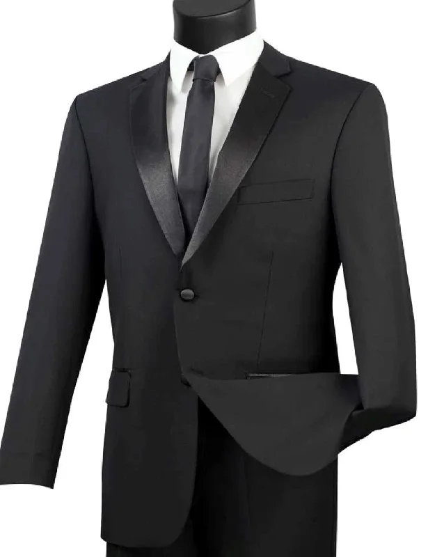 Casual Button-ups (44L, 54L) Regular Fit Satin Lapel 2 Piece Tuxedo in Black