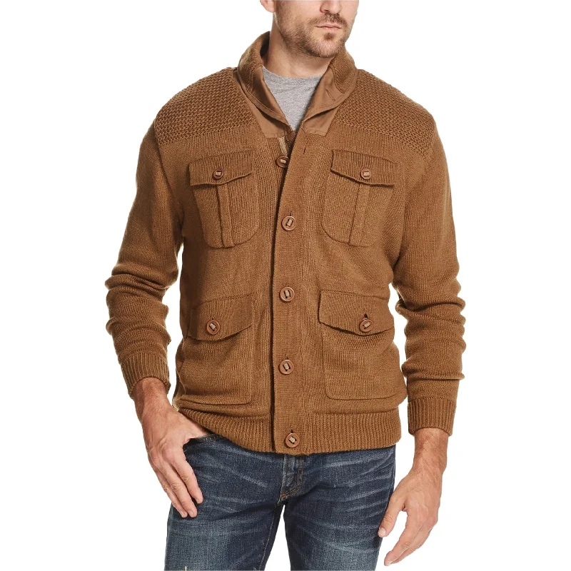 Classic Styles Weatherproof Mens Fleece-Lined 4-Pocket Cardigan Sweater, Beige, Medium