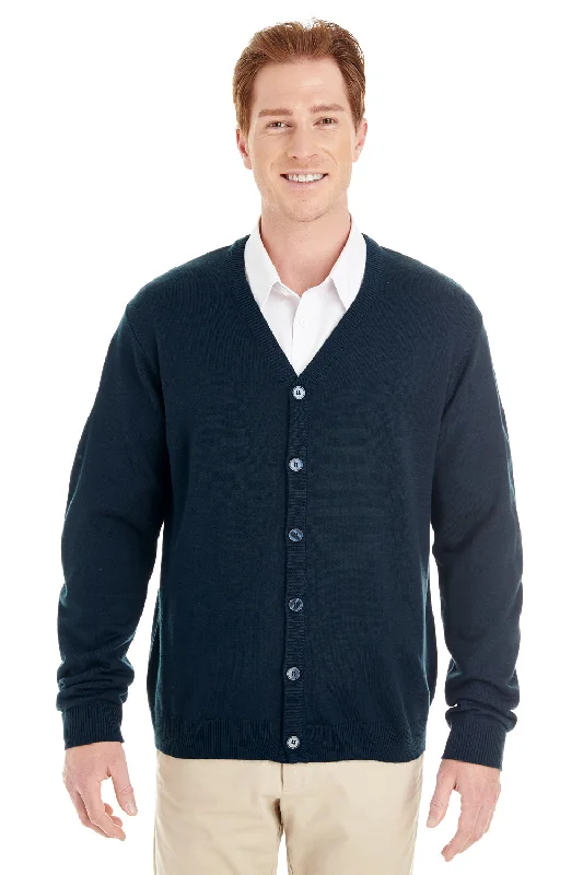 Comfy Pants Harriton Mens Pilbloc Pill Resistant Button Down Long Sleeve Cardigan Sweater - Dark Navy Blue