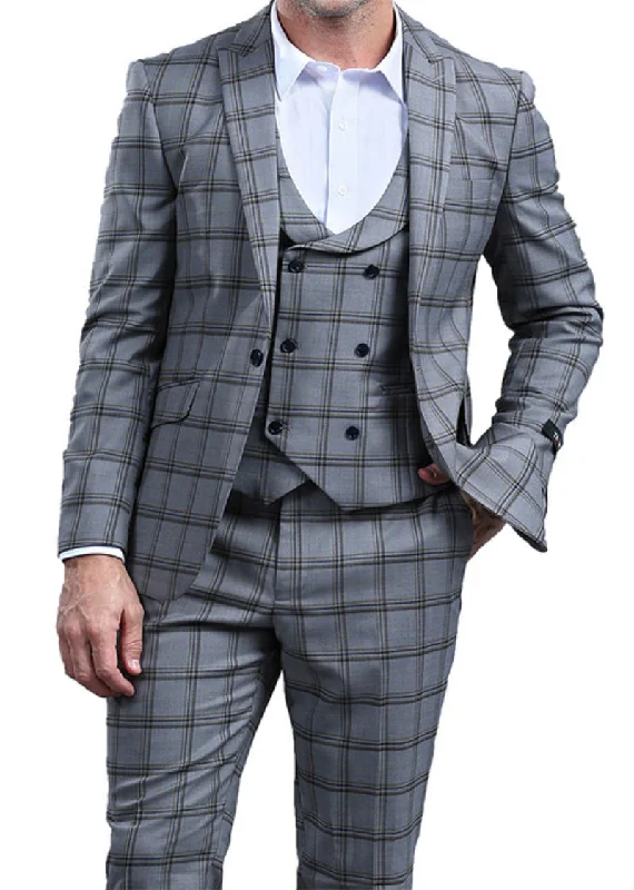 Daily Looks Green Slim Fit 3 Piece Suit Check Pattern