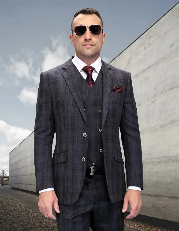 Sporty Jackets Statement Loricci Charcoal Super 200's Italian Wool Vested Suit