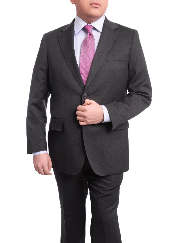 Comfy Pants Men's Arthur Black Executive Portly Fit Solid Gray Textured Two Button Wool Suit Comfy Pants Men's Arthur Black Executive Portly Fit Solid Gray Textured Two Button Wool Suit