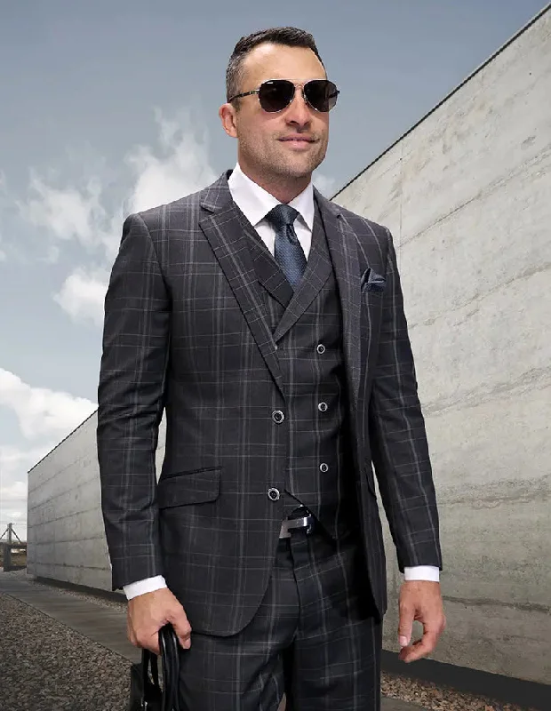 Urban Tees Statement Gimano Charcoal Super 200's Italian Wool Vested Suit