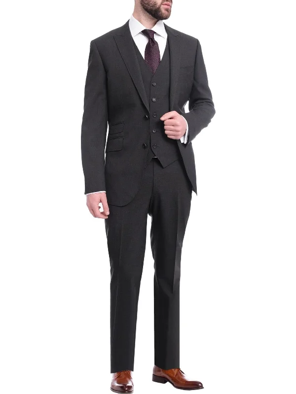 Bold Designs Napoli Slim Fit Solid Charcoal Two Button Half Canvassed Marzotto Wool Suit Bold Designs Napoli Slim Fit Solid Charcoal Two Button Half Canvassed Marzotto Wool Suit