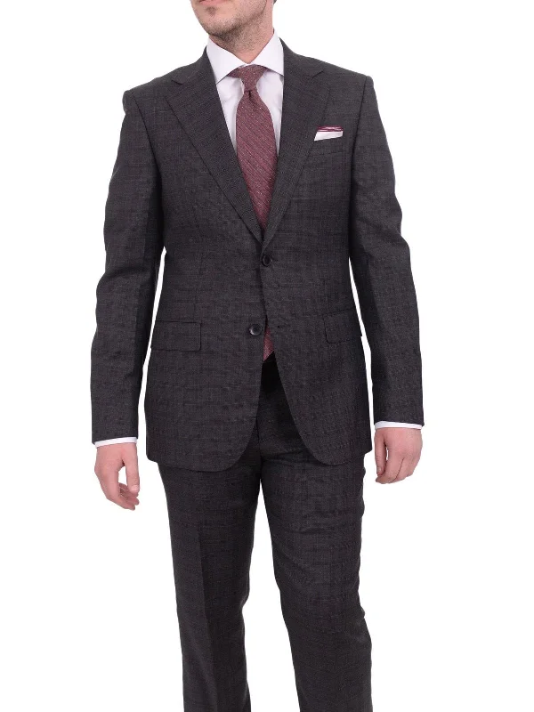 Warm Sweaters Napoli Slim Fit Charcoal Gray Plaid Half Canvassed Super 150's Wool Suit Warm Sweaters Napoli Slim Fit Charcoal Gray Plaid Half Canvassed Super 150's Wool Suit
