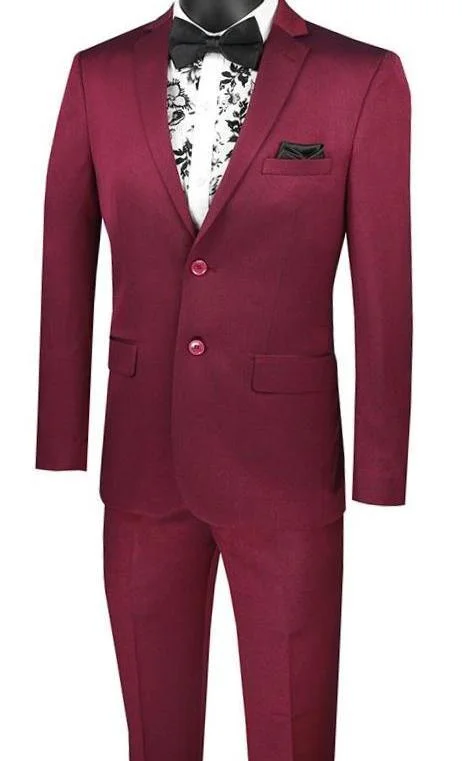 All-Season Wear (38R) Slim Fit 2 Piece Suit Narrow Lapel In Plum