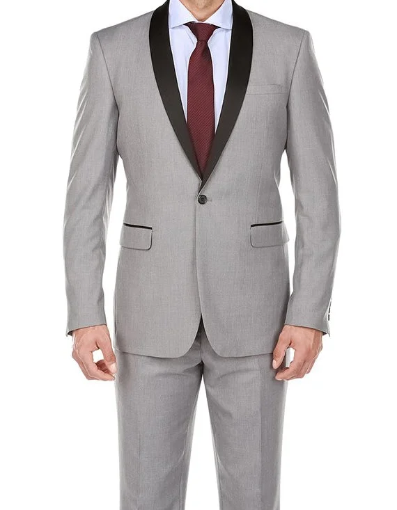 Stylish Suits (42R, 50L) Gray 2 Piece Tuxedo Shawl Lapel Slim Fit