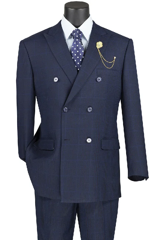 Cool Bottoms (48R/40W) Navy Double Breasted 2 Piece Suit Regular Fit Tone on Tone Windowpane Cool Bottoms (48R/40W) Navy Double Breasted 2 Piece Suit Regular Fit Tone on Tone Windowpane