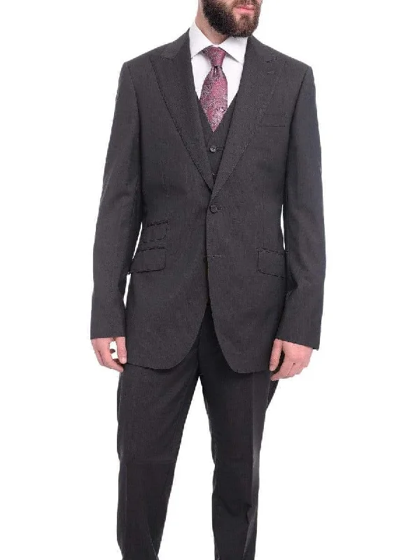 Classic Styles Napoli Slim Fit Navy Blue Pinstripe Two Button Wool Suit With Wide Peak Lapels Classic Styles Napoli Slim Fit Navy Blue Pinstripe Two Button Wool Suit With Wide Peak Lapels