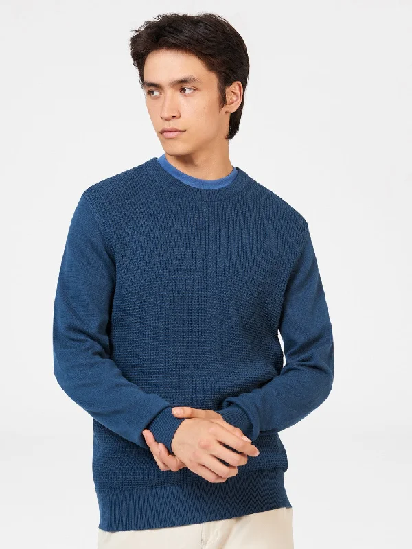 Trendy Shoes Textured Crewneck Sweater - Indigo