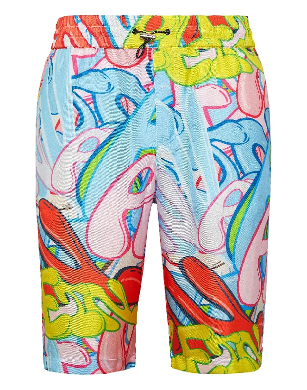 Casual Button-ups Silk Short Trousers Bombing Graffiti