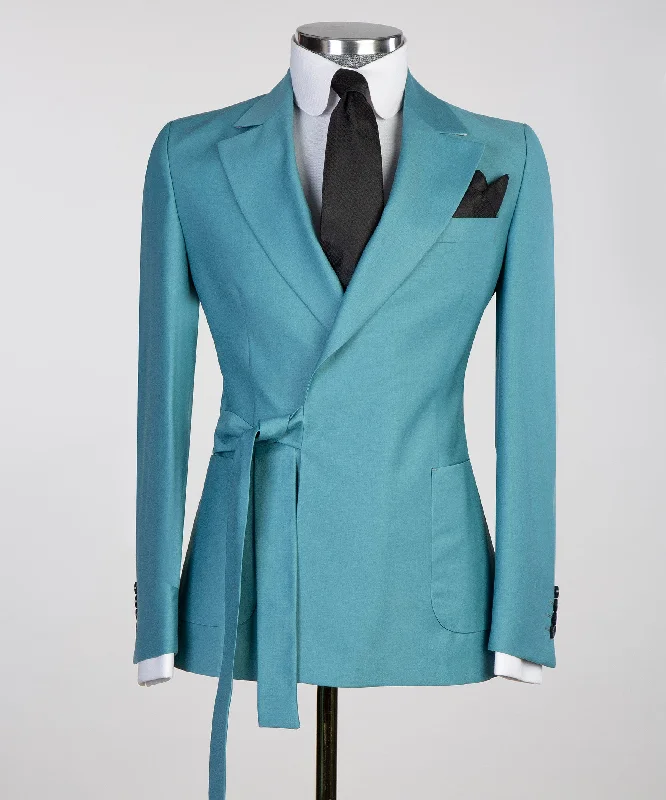 Street Style Tops Ocean Blue Belted Suit