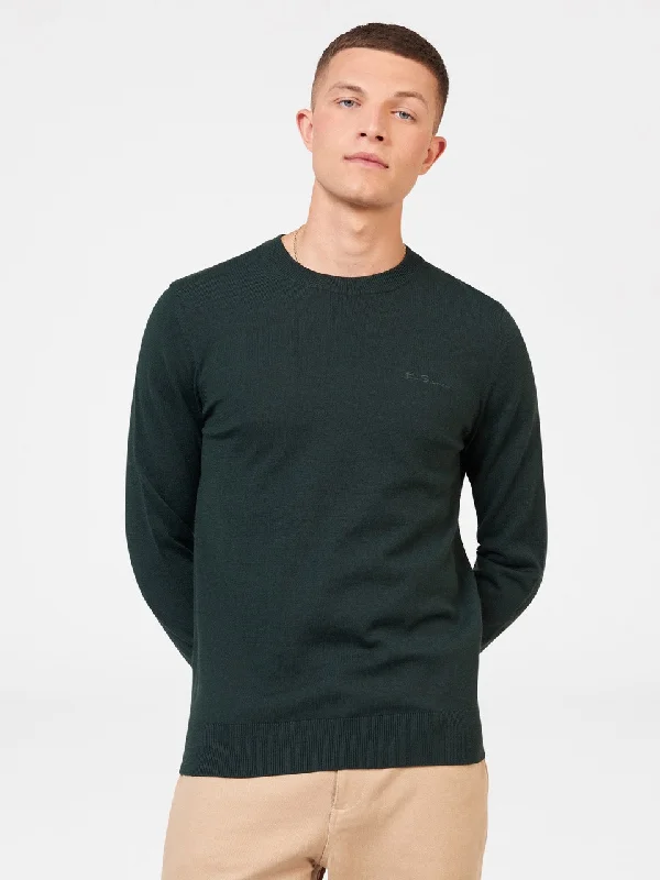 Stylish Jeans Signature Merino Crewneck Sweater - Dark Green