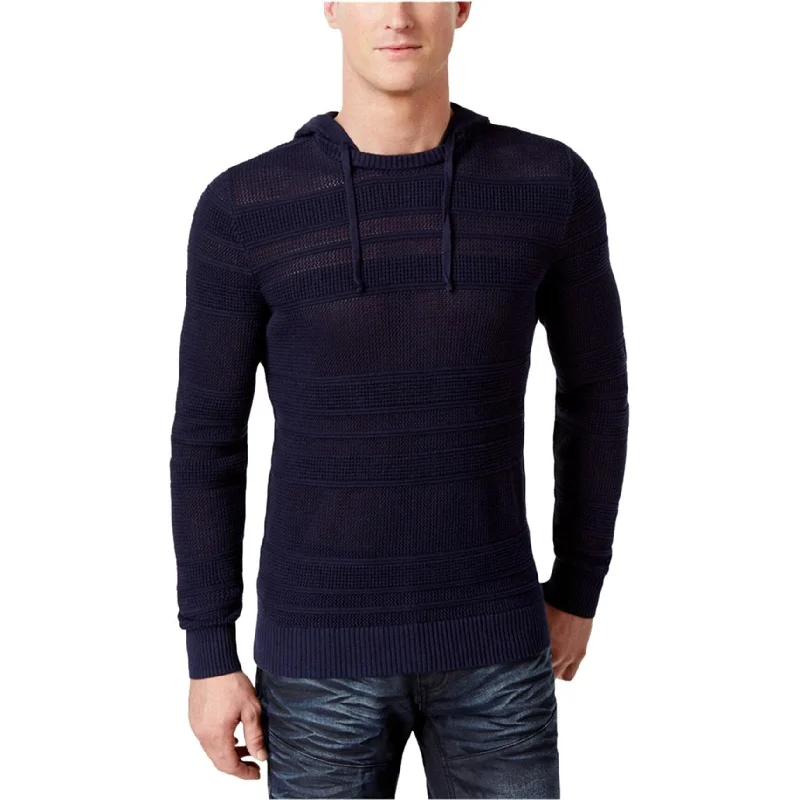 Athletic Tops I-N-C Mens Open Knit Hooded Pullover Sweater, Blue, Medium