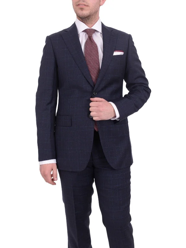 Casual Shirts Mens Napoli Slim Fit Navy Blue Plaid Half Canvassed Super 150s Wool Suit Casual Shirts Mens Napoli Slim Fit Navy Blue Plaid Half Canvassed Super 150s Wool Suit