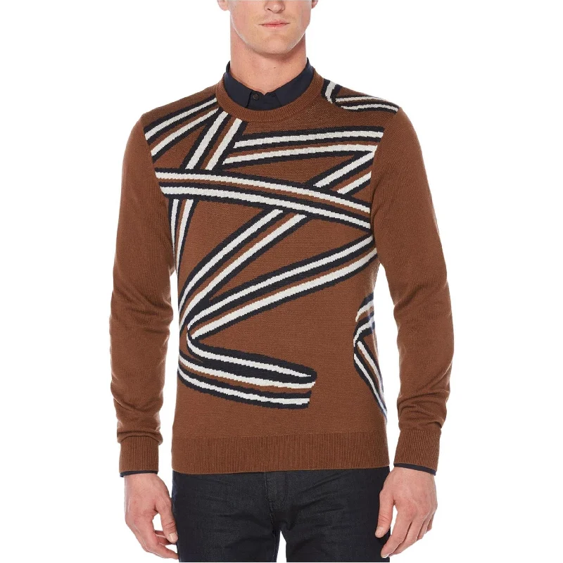 Daily Looks Perry Ellis Mens Jacquard Pullover Sweater, Brown, Large