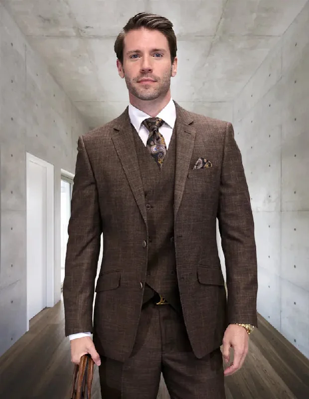 Active Wear Statement Carneli Brown Super 200's Italian Wool Vested Suit