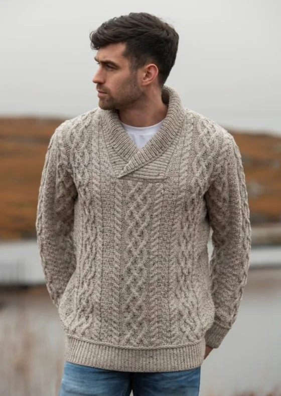Weekend Styles Aran Bunratty Shawl Collar Sweater | Oatmeal