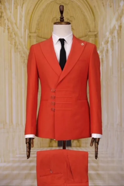 Stylish Jeans Double Breasted Suit Orange
