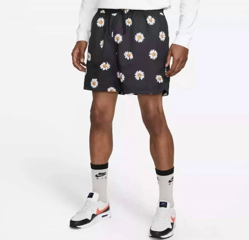 Winter Jackets Men's Essentials Flow Shorts In Black With Daisy Print