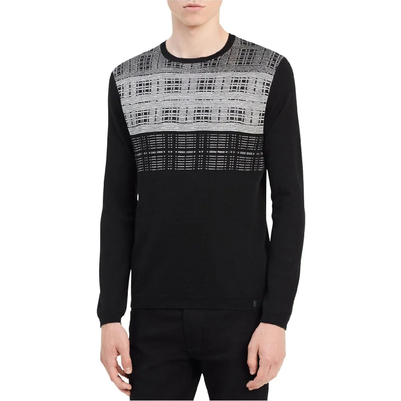 Everyday Apparel Calvin Klein Mens Grid Pullover Sweater, Black, X-Large