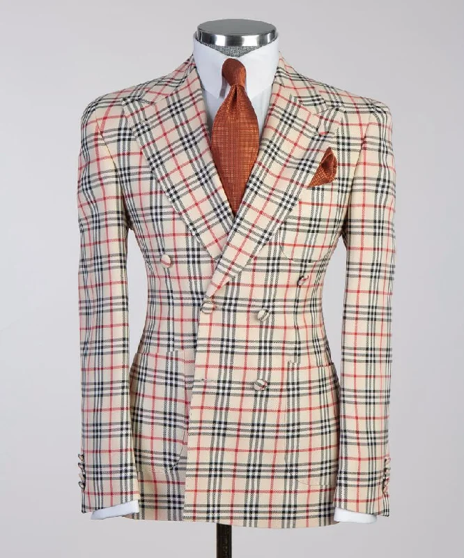 Warm Sweaters Classic Beige Plaid Suit
