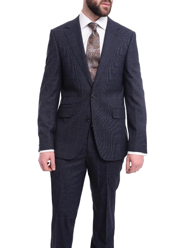 Business Casual Napoli Slim Fit Blue Plaid with Brown Overcheck Half Canvassed Wool Suit Business Casual Napoli Slim Fit Blue Plaid with Brown Overcheck Half Canvassed Wool Suit