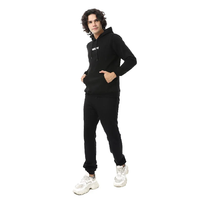 Layered Styles Elastic Waist With Drawstring Fleeced Sweatpants - Black