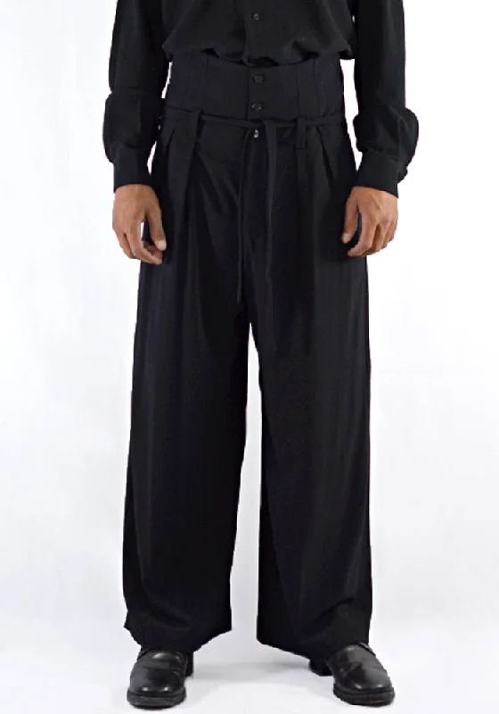Smart Suits ETHOSENS E219 702 EMBOSSED HIGH-WALSTED SLACKS PANTS BLACK