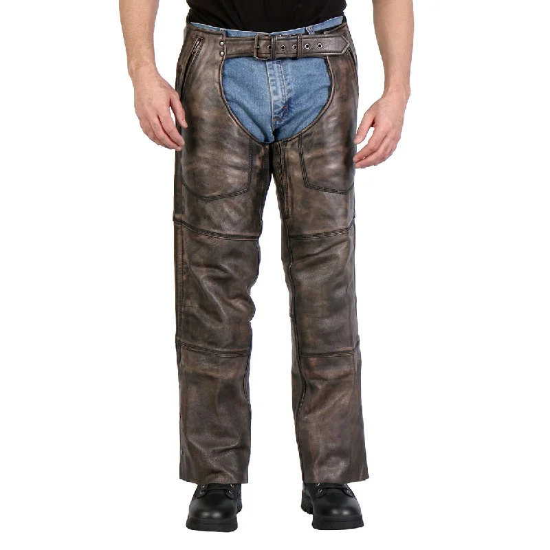 Urban Gear Hot Leathers CHM1008 Unisex Distressed Brown Premium Motorcycle Leather Chaps Urban Gear Hot Leathers CHM1008 Unisex Distressed Brown Premium Motorcycle Leather Chaps