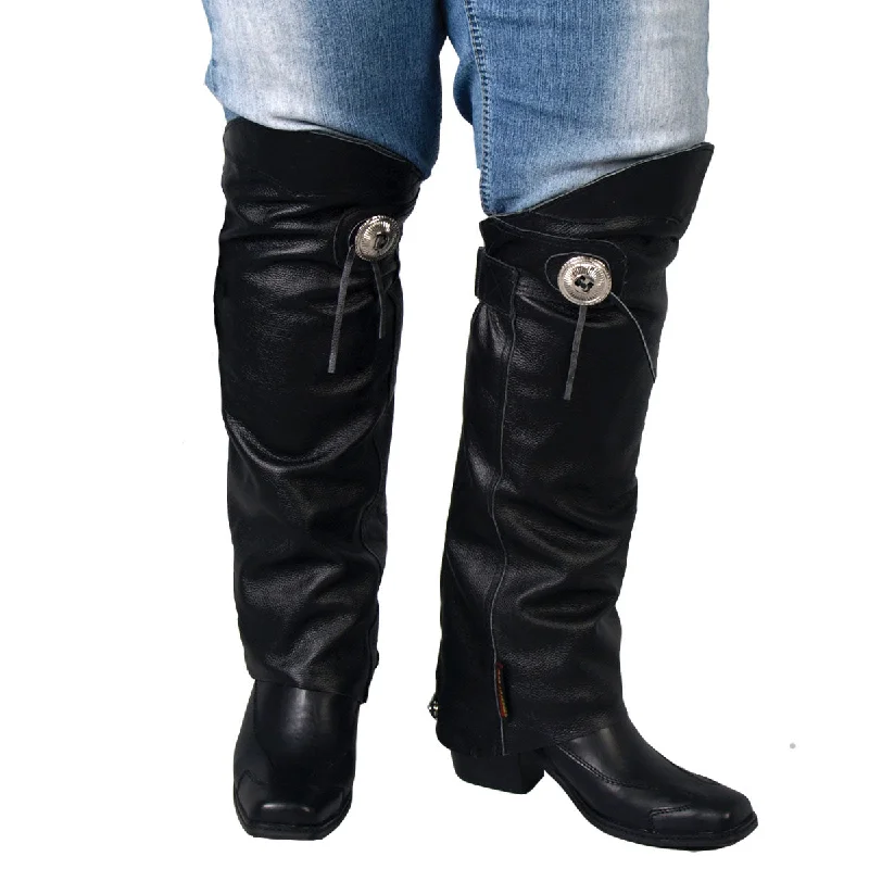 Chic Styles Hot Leathers LCU1001 Unisex Black Concho Leather Half Chaps Leg Warmers