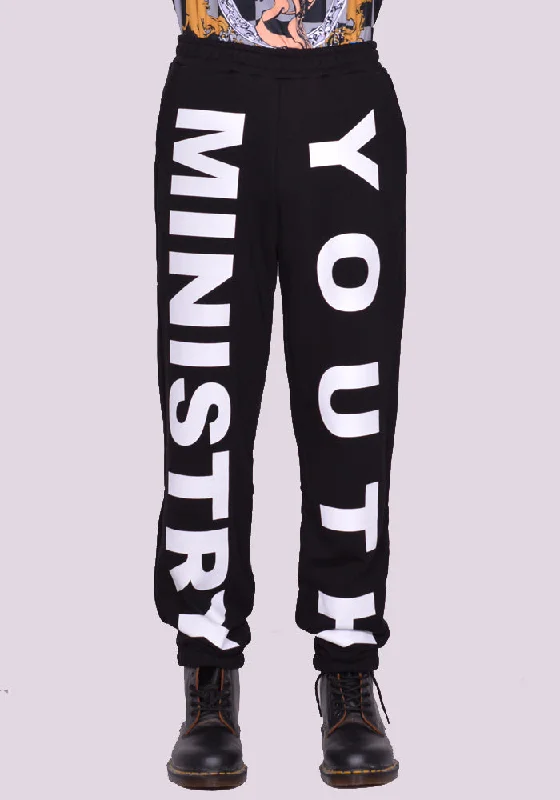 Athletic Tops LIBERAL YOUTH MINISTRY LYM04P021 LARGE LOGO PRINT SWEATPANTS BLACK
